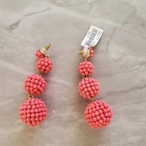 💕 NEW J.Crew Pink Beaded Beads Drop Dangle Earrings 💕 - Picture 4 of 8
